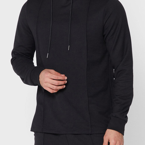 Pull-over à capuche noir pour hommes, survêtements coupe-vent, vêtements de sport respirants, ensembles courts de sweats à capuche légers personnalisés - Product Image 3