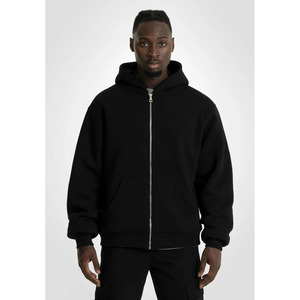 Vente en gros de sweat à capuche personnalisé de haute qualité avec fermeture éclair 100% coton tissu polaire couleur noire sérigraphie sweat à capuche avec fermeture éclair pour hommes - Product Image 3