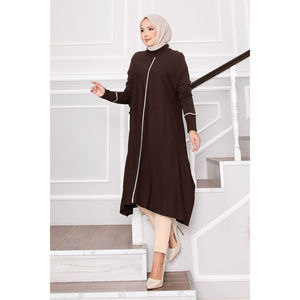 Tunique élégante en tricot marron Mevlana avec rayures scintillantes pour la saison d'automne - Product Image 4