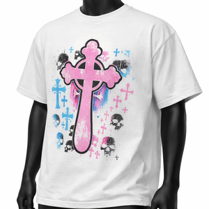 Camiseta Personalizada Oversize con Gráfico de Cruz para Hombre, Estilo Urbano, de Algodón Estampado, Manga Corta, Casual, de Moda, OEM, Marca Privada, Ringer - Product Image 1