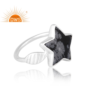 Vente chaude 925 argent Sterling naturel flocon de neige obsidienne bague en pierres précieuses bijoux personnalisés pour les femmes cadeau pour elle - Product Image 4