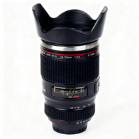350ml Tasse d'objectif de caméra en acier inoxydable Tasse de voyage à café noir réutilisable portable avec support