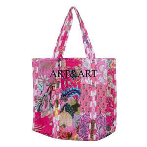 กระเป๋าโท้ทผ้าฝ้ายทำมือ 100% สไตล์วินเทจโบฮีเมียน ลายปะติดสีสันสดใส แบบสองสี กระเป๋าช้อปปิ้งอินเดีย กระเป๋าผู้หญิงแบบดั้งเดิม - Product Image 6