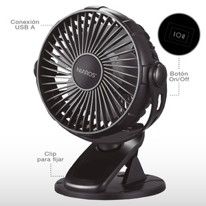 Mini ventilatore da tavolo con clip, nero, 3W, 13cm (Niaros 300010032) - Product Image 3