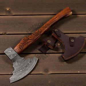 Hacha Tomahawk de Acero de Damasco Personalizada de Alta Calidad, Hacha Vikinga de Caza Forjada a Mano con Mango de Madera de Palisandro Grabado - Product Image 4
