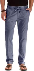 Pantalon en lin à cordon pour hommes Pantalon ample de plage d'été décontracté Coupe décontractée et ceinture élastique extensible Pantalon à coupe personnalisée - Product Image 5