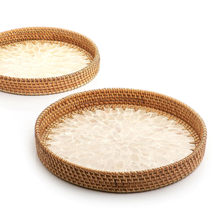 Artisan Rattan Serving <b>Tray</b> With Trendy Sleek Pattern Perfect For Coffee Table Decor Serving <b>Snacks</b> And Drinks - Product Image 2