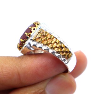 แหวนสลักลายอาเกตไฟเงินสเตอร์ลิง925ทรงรีสำหรับงานแต่งงานและงานปาร์ตี้ - Product Image 3