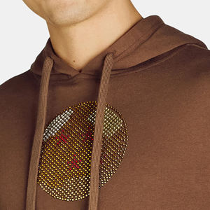 Personnalisable en vrac quantité minimale de commande bas sweat à capuche personnalisé strass hommes sweats à capuche blanc coton strass sweat à capuche coupe ajustée - Product Image 5