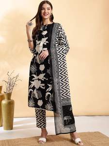 Floral Printed Regular Pure Cotton Straight Kurta with <b>Trousers</b> & Dupatta <b>For</b> Women Bulk product Customized Women Clothing - Product Image 6
