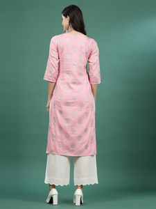 Ropa Tradicional de Mujer con Bordado de Algodón, Manga Larga, Kurtis Elegantes con Corte en A, Pantalones en Contraste, Venta al Por Mayor, Precios de India - Product Image 2