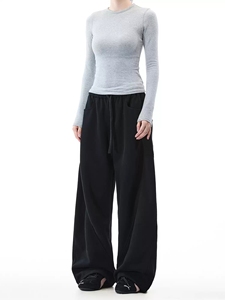 Pantalons de survêtement à jambes larges à taille élastique de style nouveau pour femmes Pantalons de sport décontractés à coupe droite Vintage pour l'automne et l'hiver 100% coton - Product Image 4