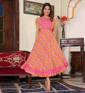 Anarkali kurti ผ้านุ่มพิมพ์ลายดอกไม้สวมใส่สบายมีสไตล์แบบดั้งเดิมดูสง่างามเทศกาลอินเดีย - Product Image 2