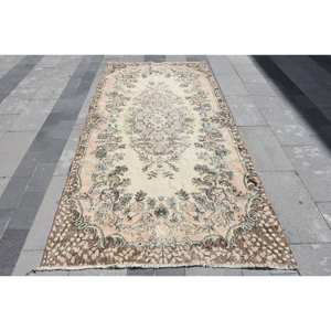 Alfombra de lana clásica Beige marrón de 4,5x9,5 pies, diseño de retazos turco, pila mediana ecológica para comedor, respaldo de látex - Product Image 1