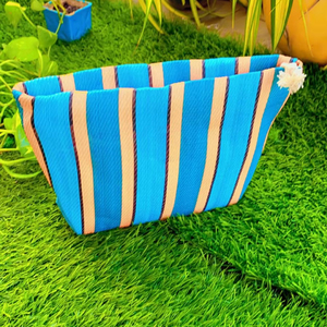 Bolso de compras de alta calidad de nylon reciclado etiqueta logotipo cremallera reutilizable bolso de playa de viaje con mango rayado respetuoso con el medio ambiente personalizado - Product Image 1
