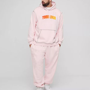 Chándal apilado de alta calidad para hombre con costuras en contraste, ropa de invierno de dos piezas, chándal cálido de peso pesado para hombre - Product Image 4