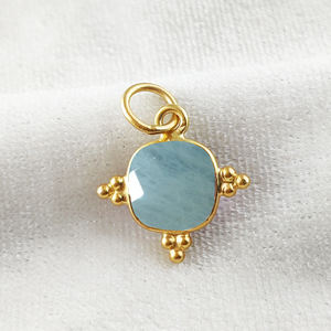 Aquamarine Cushion Shape <b>Birthstone</b> Pendant 925 Sterling Silver Gold Vermeil Fancy Bezel Charms for Earring and <b>Necklace</b> Making - Product Image 3
