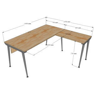 Bureau de direction en forme de L, design minimaliste de luxe, en bois de caoutchouc, pieds en fer CONE, assemblage requis - HBCO017, mobilier de bureau - Product Image 5