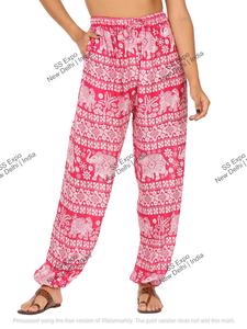 Femmes taille libre rayonne Hippy Boho ballon droit sarouel Baggy Streetwear Yoga pantalon cordon fermeture tissé plat lavé - Product Image 3