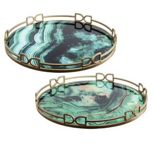 Bandeja para servir té para servir bandeja cuadrada de resina con posavasos con mango de latón artesanía real bandeja de joyería de cocina de resina - Product Image 1