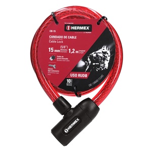 Câble de sécurité en acier Hermex de 15 mm, 1,2 m, avec clé, pour vélo, moto, utilisation en extérieur, câble de sécurité durable rouge avec résistance accrue - Product Image 1