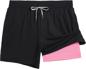 Shorts de course 2 en 1 pour hommes, 100% coton et élasthanne/polaire, short de sport de 5 pouces avec poches zippées, shorts d'entraînement à séchage rapide pour hommes - Product Image 5