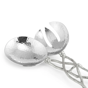 Juego de servidor de ensalada de plata antigua con asas de rama floral - Product Image 6