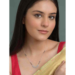 NOVAMART Fine Pure Silver Mangalsutra Necklace Geometric Pattern Gold Beads Strands Religious Wedding Gift for <b>Wife</b> Featuring Di - Product Image 4