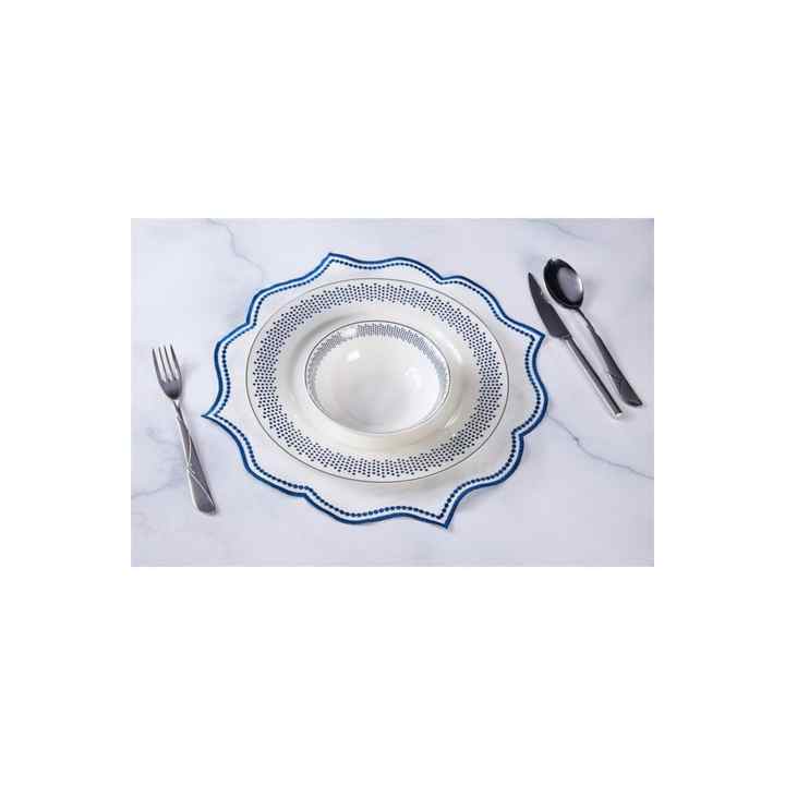 2-Piece Embroidered Lisa Linen Effect (Navy Blue)