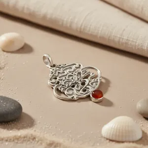 Pendentif géométrique en argent 925 plaqué rhodium avec cornaline pour cadeau femme - Product Image 2