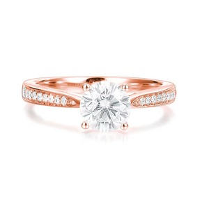 Bague de fiançailles solitaire pavée avec diamants de laboratoire F-VS2 en or massif 14K, sertissage pavé, bijoux en diamant synthétique - Product Image 3