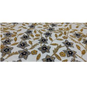 <b>Direct</b> factory Supply <b>Beaded</b> Cotton Fabric with Heavy Lace Embroidery for Bridal and Occasion Wear Available for factory Price - Product Image 2