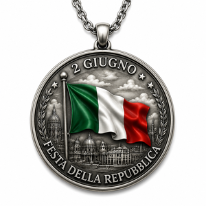Brass Necklace Italian Republic Day <strong>2</strong> <strong>Giugno</strong> Medal Pendant Enamel National Flag Celebration Commemorative Jewelry - Product Image 3