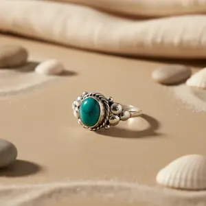 แหวนเงินแท้ 925 ประดับเทอร์ควอยซ์ทรงคลัสเตอร์สำหรับผู้หญิง สไตล์โบฮีเมียน เครื่องประดับคุณภาพสูง พร้อมพลอยเจียระไน วัสดุแพลตตินัม - Product Image 1