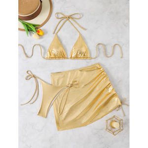 Custom <b>Sexy</b> Micro <b>Bikini</b> Sets for <b>Women</b> New Trend Shiny Swimwear Asymmetrical Decoration Hot <b>Sexy</b> Triangular <b>Bikini</b> Skirt - Product Image 2