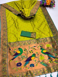 Nuevo Saree Pethani Premium de Georgette Suave Multicolor de Secado Rápido con Borde en las Mangas para Bodas y Eventos - Product Image 4