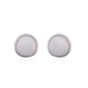 Minimalist White Opal 925 <b>Silver</b> <b>Stud</b> Earrings - Product Image 1