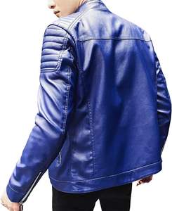 2025 nouveauté veste en cuir PU pour garçons personnalisé bleu jean couleur cuir véritable veste à glissière Varsity Style Bomber vestes - Product Image 4