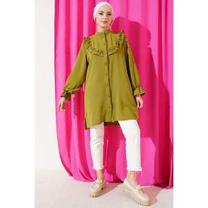 Chemise à volants en V Vert Pétrole - Product Image 2