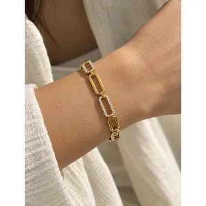Bracelet jonc géométrique pavé en laiton, cuivre ou acier inoxydable - Product Image 2