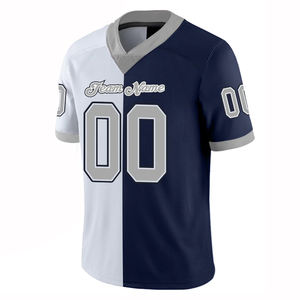 Maillot de football personnalisé en polyester blanc et bleu marine maillot de football américain en maille pour la formation en club - Product Image 1