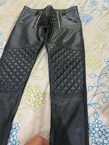 Pantalones de cuero de vaca genuino hombres moda Biker Bomber vaquero alta calidad Casual cintura alta recto liso teñido - Product Image 4