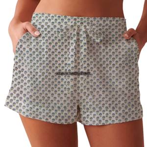 Shorts en coton imprimés à la main pour femmes, vêtements de détente d'été, shorts en coton imprimés à la main, collection plage pour filles, style baby doll - Product Image 5