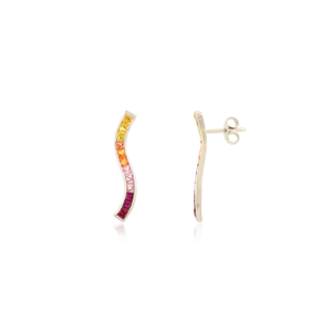 Boucles d'oreilles colorées en forme de vague de saphir et de rubis pour les femmes solide K14 or blanc réglage de canal bijoux en pierres précieuses précieuses - Product Image 3