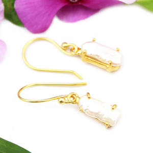 Perla de agua dulce Natural de moda real, pendiente de gota de ajuste chapado en oro de 24 quilates para mujeres y niñas, Joyería Al por mayor para la India - Product Image 2