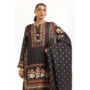 Traje de Satén IUSTKSD-785 de 3 Piezas con Estampado de Laca de Seda Cruda y Adornos Hechos a Mano - Product Image 4