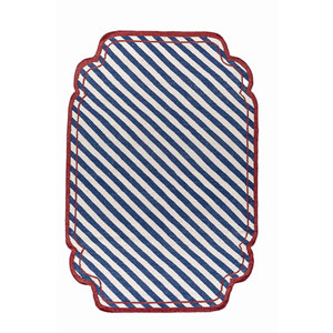 Tapis en laine tissée plate bleu Alhambra, fait main, classique, rayé, rectangulaire, pour la maison, le salon, le couloir, haute viscose - Product Image 1