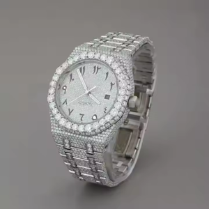 VVS Moissanite diamante analógico banda de acero inoxidable reloj de pulsera automático de lujo cuarzo perfecto Hip Hop joyería para él - Product Image 1