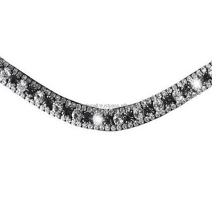 Banda para cejas de caballo Bandas para cejas de caballo de cuero negro genuino de calidad superior con Canal ostentoso de cristal de 3 filas y bucles de tamaño personalizado - Product Image 6