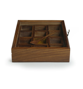 <b>Wooden</b> Masala Dabba Spice and Spoon Storage <b>Box</b> With Lid for Kitchenware and Restaurants Use for Sale - Product Image 1